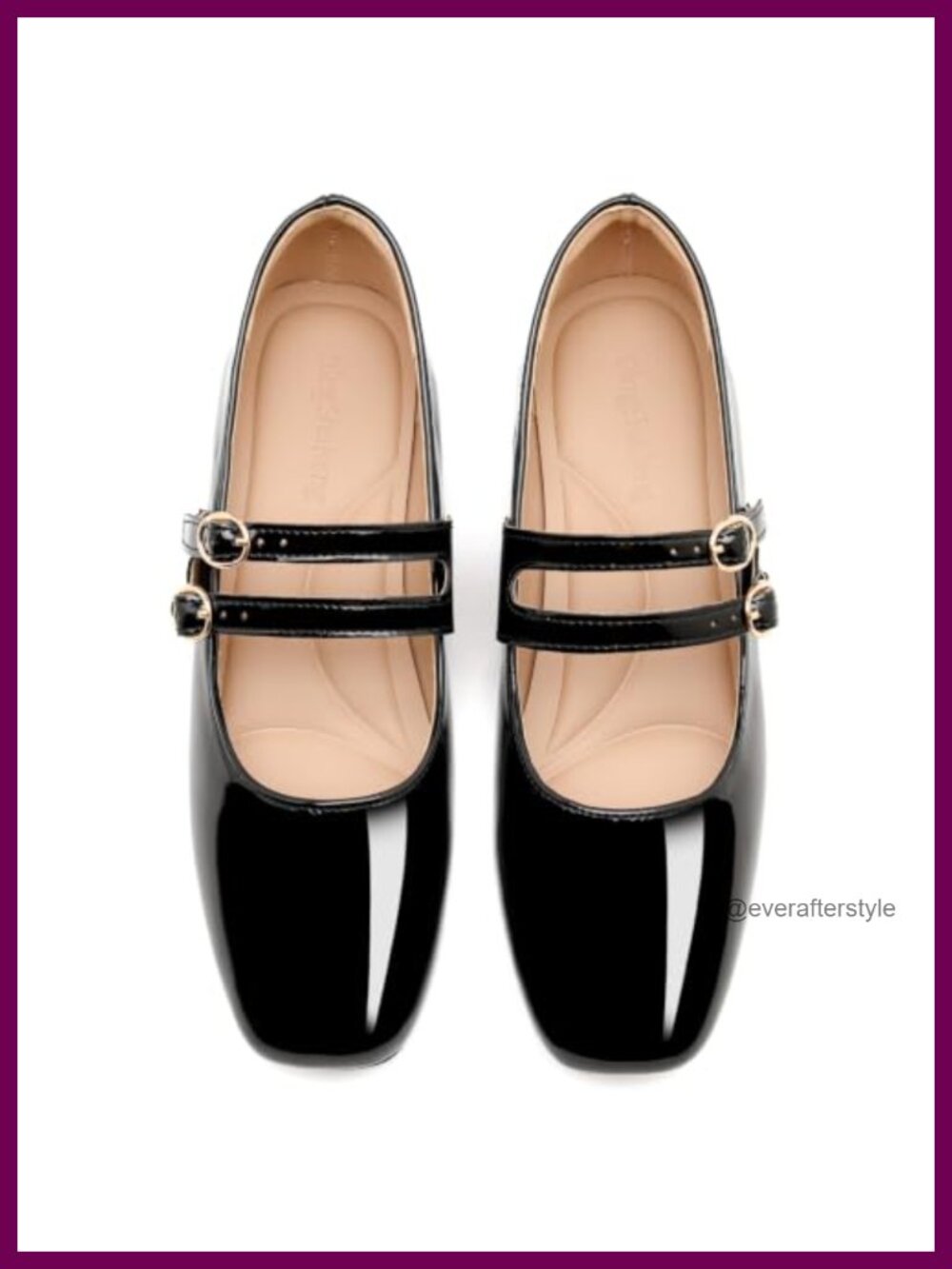 Women's Retro Square Toe Mary Jane Flats Patent Leather Double Buckle Comfort